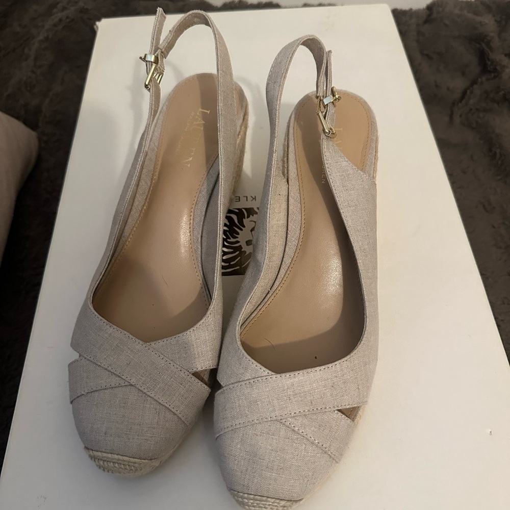 Elegant Beige Slingback Wedge Sandals